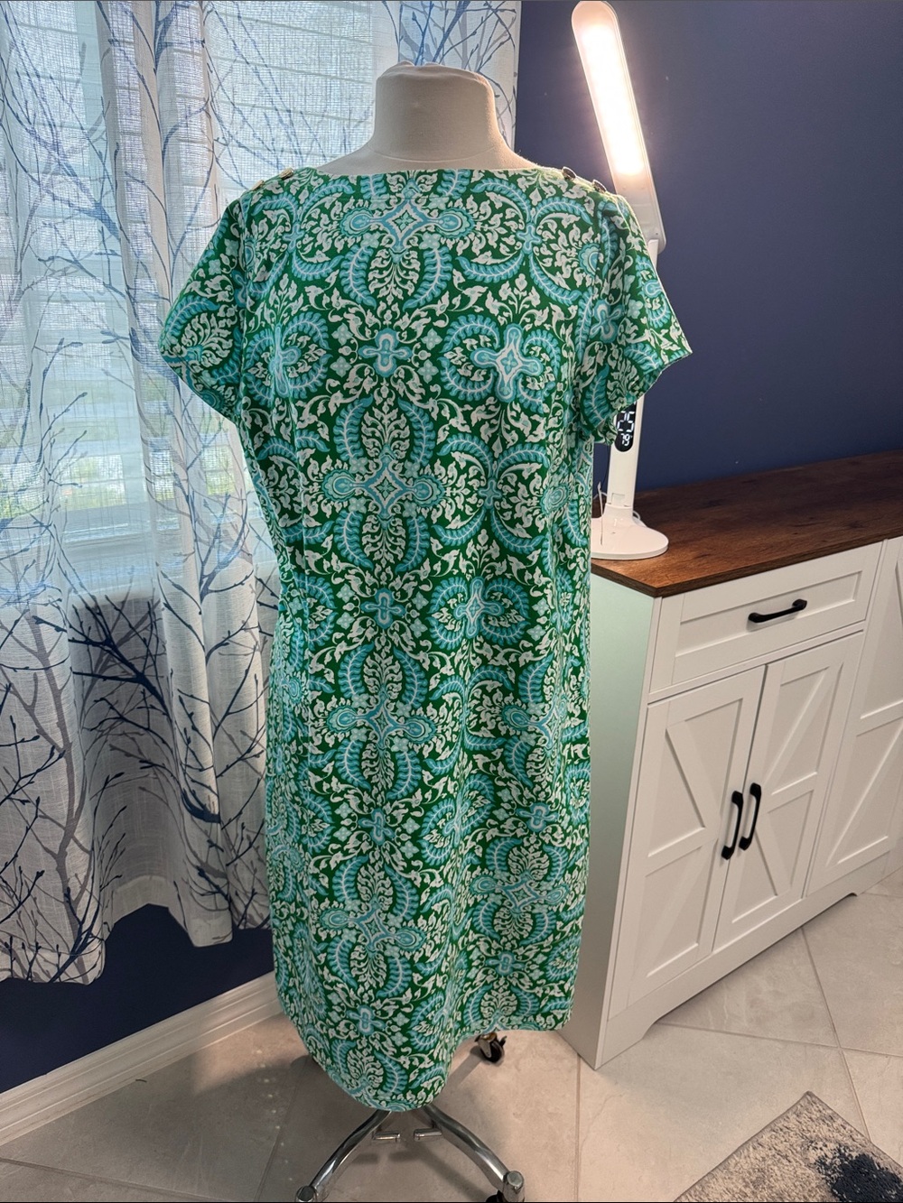 Talbot’s - Green Patterned Short-Sleeve Women’s Dress